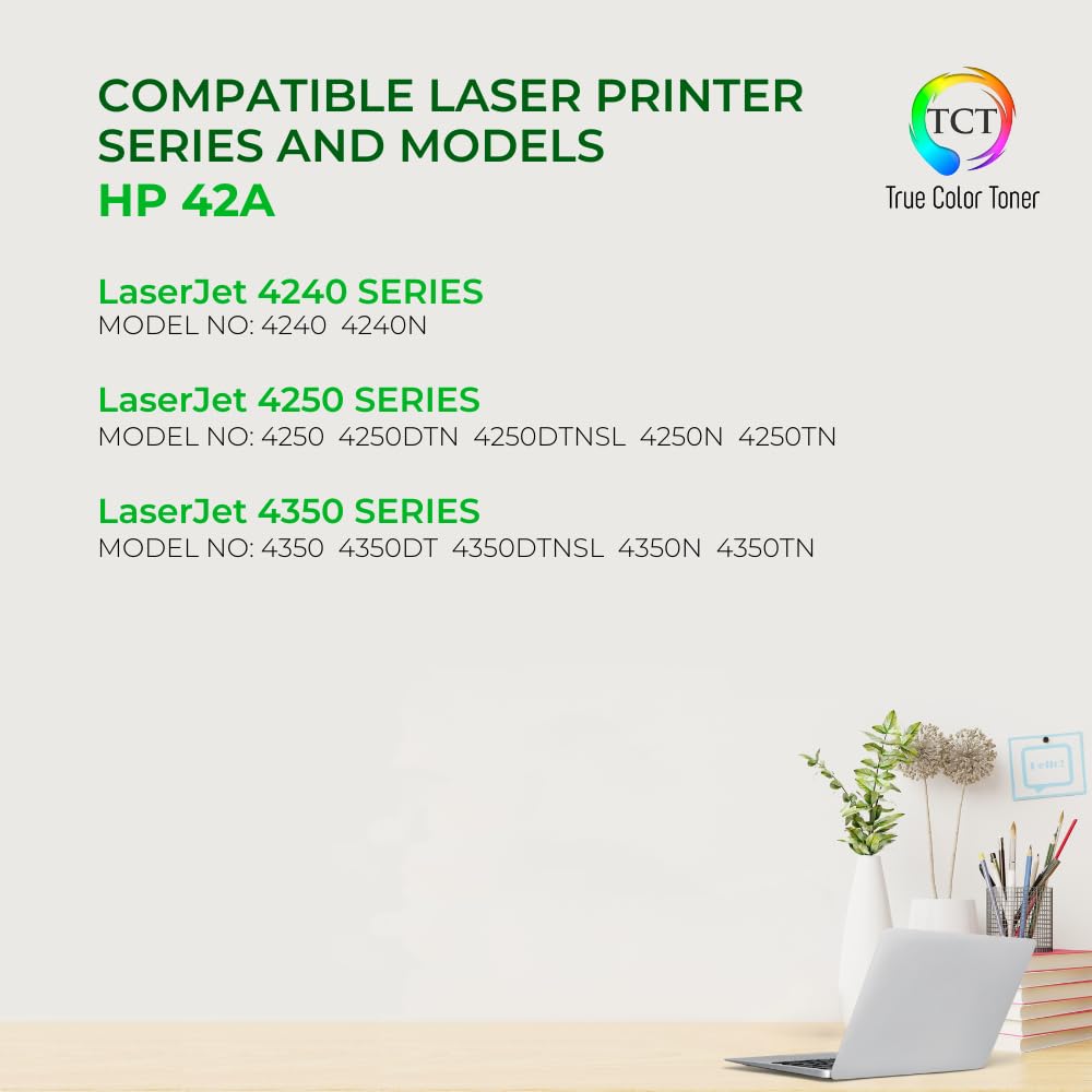 TCT 42A Toner Cartridge - Premium Compatible Replacement for HP 42A Q5942A Black Works with HP LaserJet 4240 4240N 4250 4250DTN 4250N 4250TN 4350
