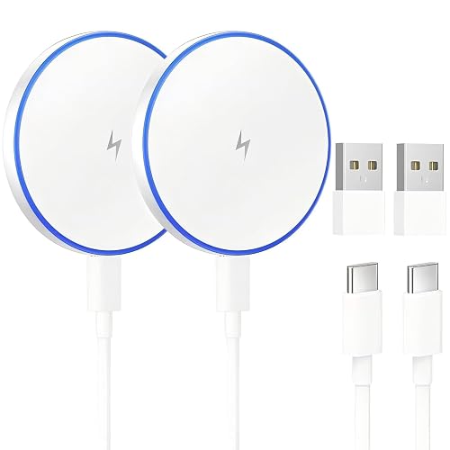 Wireless Charger 2Pack 15W Magnetic Wireless Charger Fast Charging Pad with 4FT USB C Cable & USB-C/A Ports Compatible with iPhone 17/16/15/14/13/12