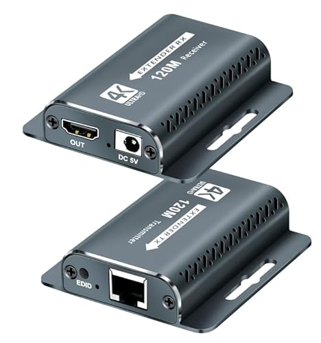 NKZKN HDMI Extender 400FT/120M with POC 1080P@60Hz 3D HDMI Repeater HDMI to RJ45 to HDMI Extender Converter by UTP Cat5e/6/7 OFC Cable with 5V Power