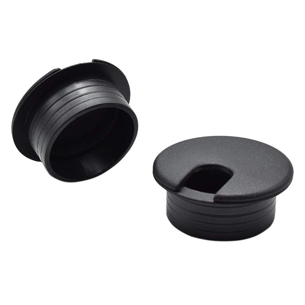 1-1/2 Inch (38mm) Black Wire Grommets and Cable Ties Kit ABS Plastic Desk Hole Cover Cord Organizer for Computer Desk Cabinet (2pcs Desk Grommets +