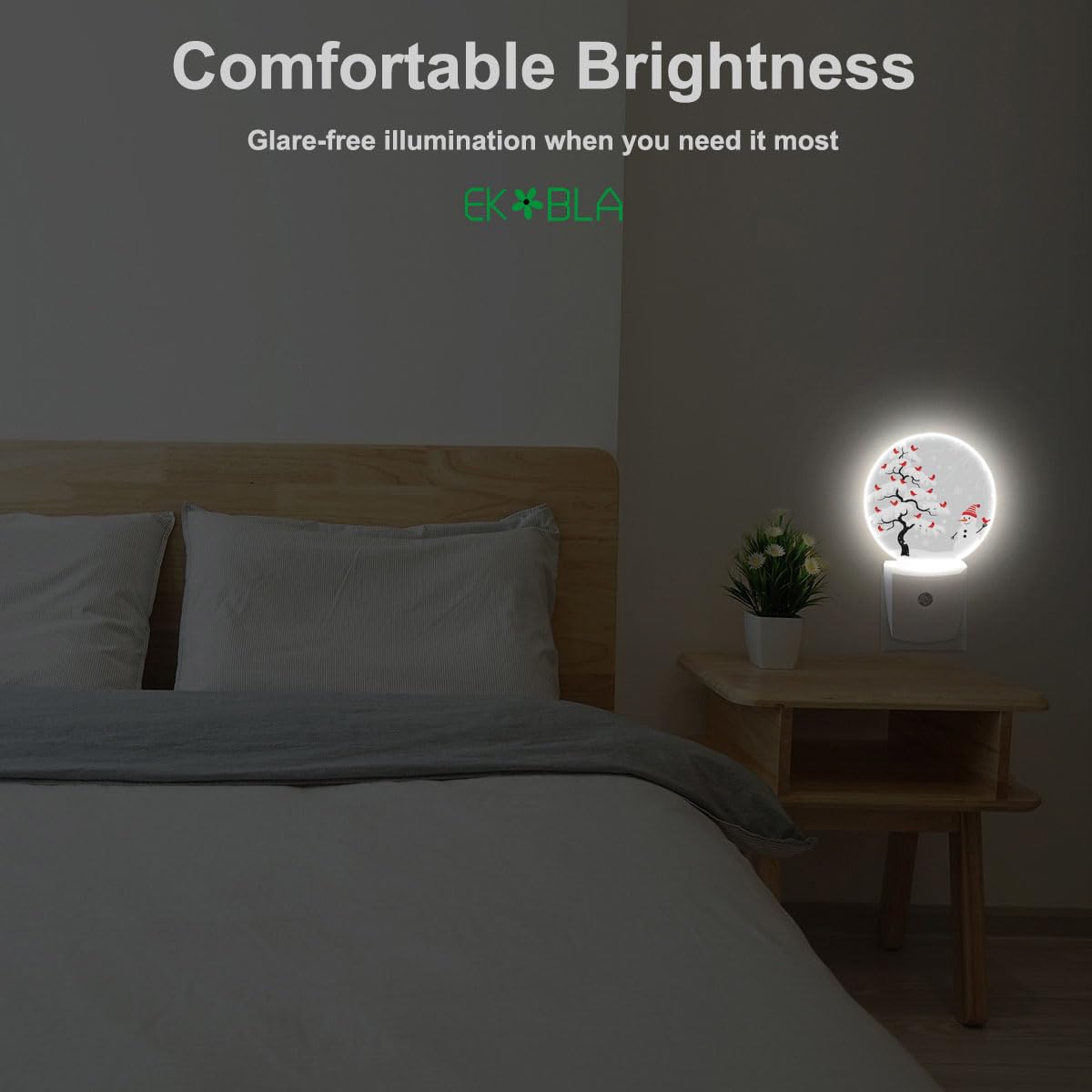 EKOBLA Snowman Night Light, Winter Snowflake and Cardinal Plug into Wall with Dusk to Dawn Sensor, 0.5W LED Energy Saving Nightlight for Kids Men