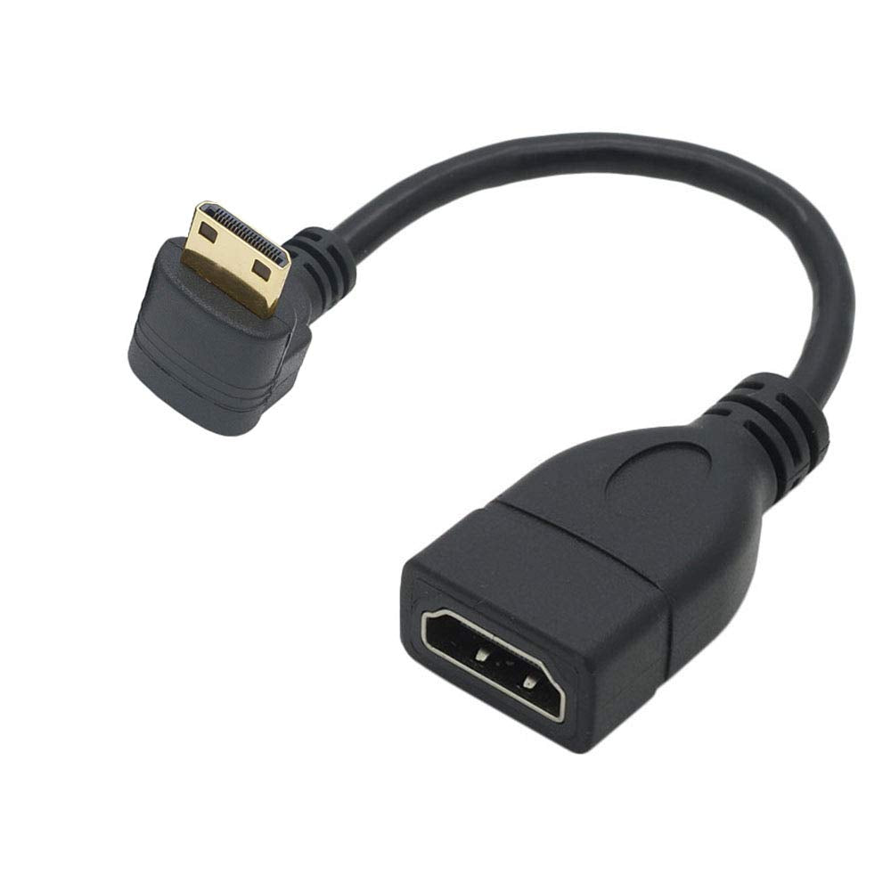 Tivid mini hdmi 90 Degree Adapter Right Angle mini hdmi Male to HDMI Female Cable Adapter Connector Support 1080P Full HD, 3D (0.15m, Downward Angle).