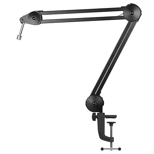 Clef Audio Labs Heavy Duty Adjustable Microphone Arm Stand - Professional Suspension Scissor Spring Boom with Universal Mic Clip and Sturdy Desk Clamp