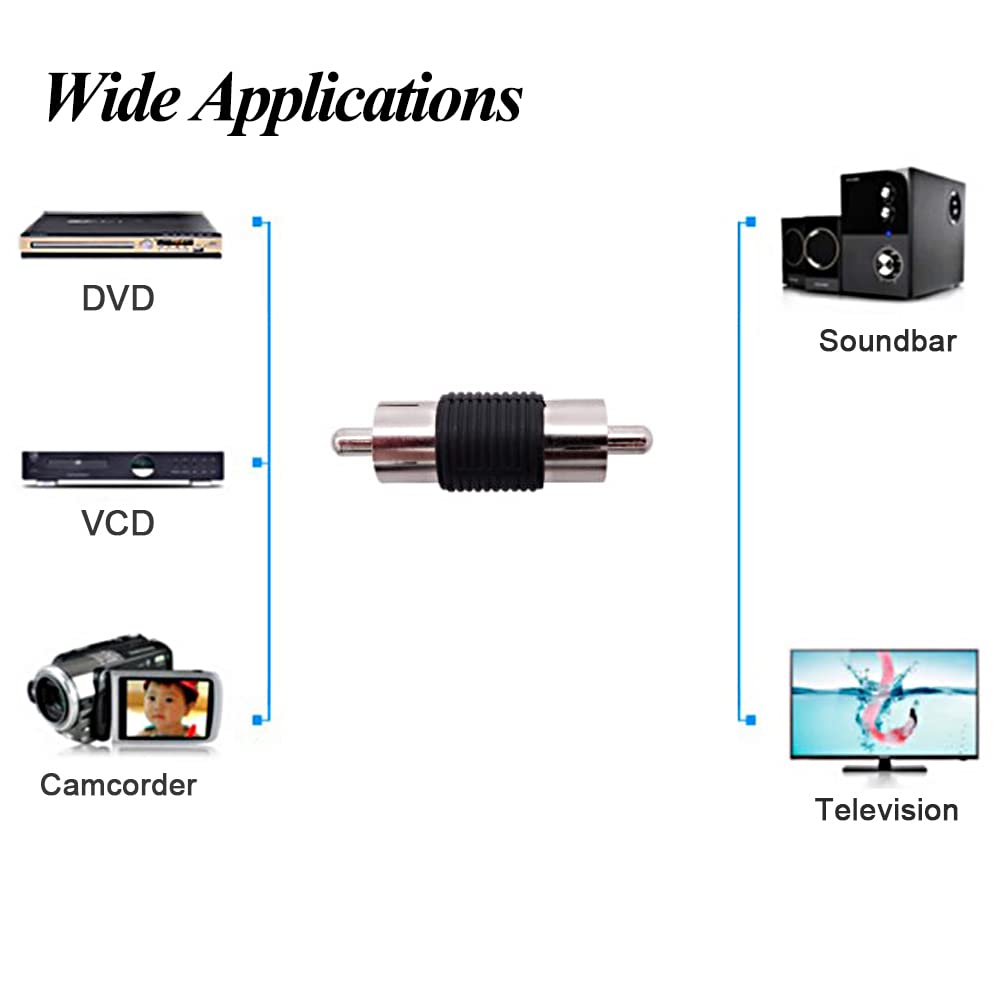 ELECTOP 10 Pack Audio Video Nickel RCA Male to Male RCA Coupler Adapter Connector, for Phono,Speaker,RCA Cable,Amplifier