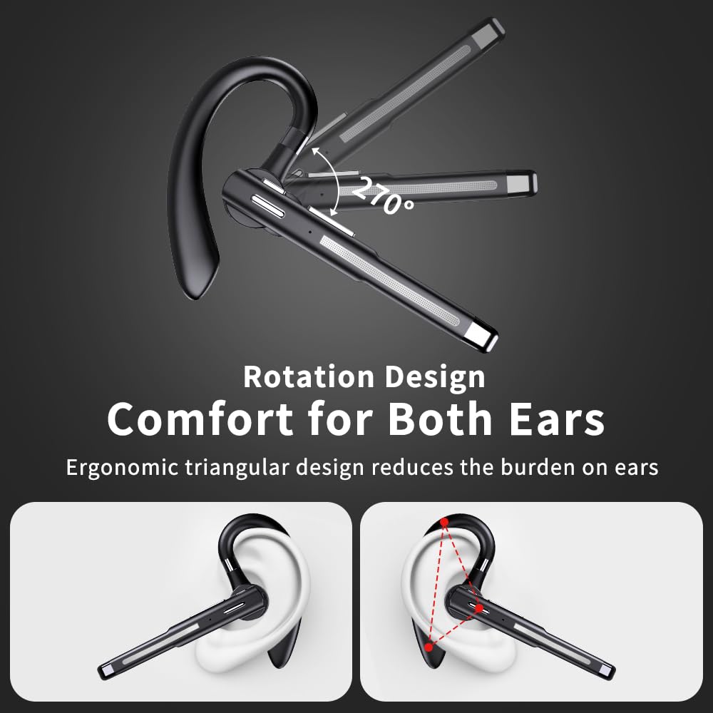 Hsility Bluetoth Earbuds with Mic for Office 270 Degree Rotatble Wireless Earbuds for Truck Driver