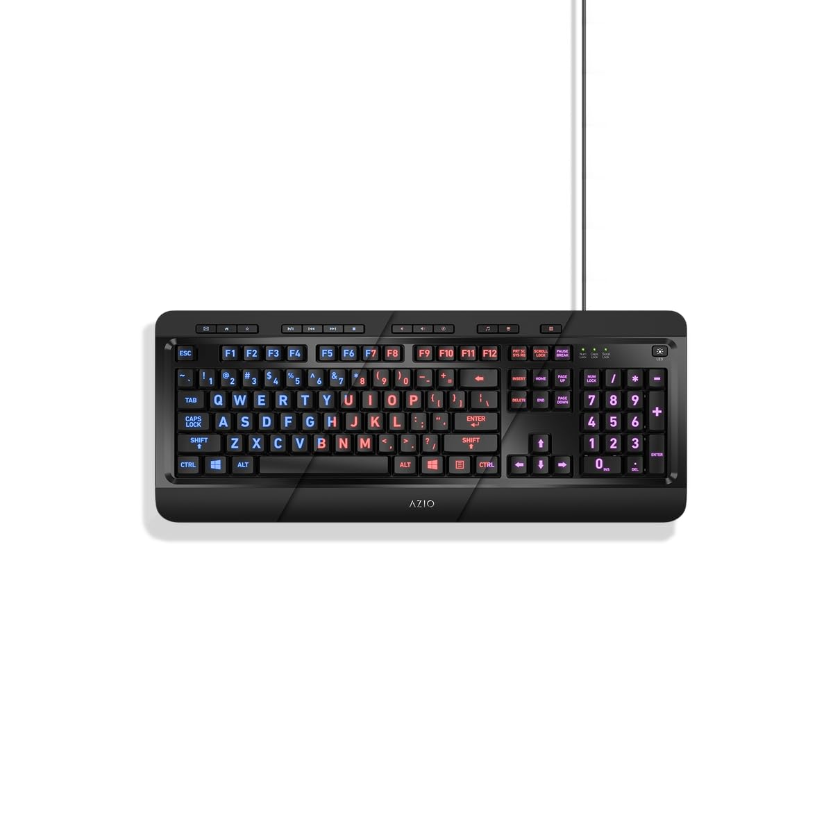 Azio Large Print Keyboard - USB Computer Keyboard with 3 Interchangeable Backlight Colors (KB505U-LN)