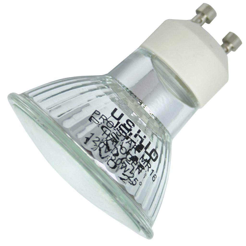 Ushio 1003301 - 50 Watt Halogen Light Bulb - MR16 - Pro-Star - Narrow Flood - Glass Face - GU10 Base - 2,500 Life Hours - 120 Volt