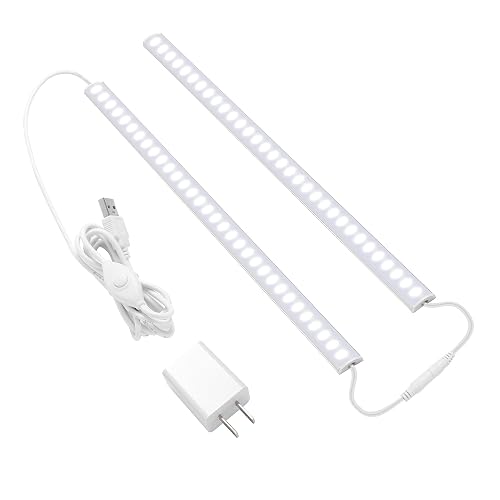 Plug-in Under Cabinet Lighting, 2pcs 12 Inch Dimmable Closet Light, Cold White 6000K Linkable USB LED Light Bar, Memory Function, Under Counter Lights