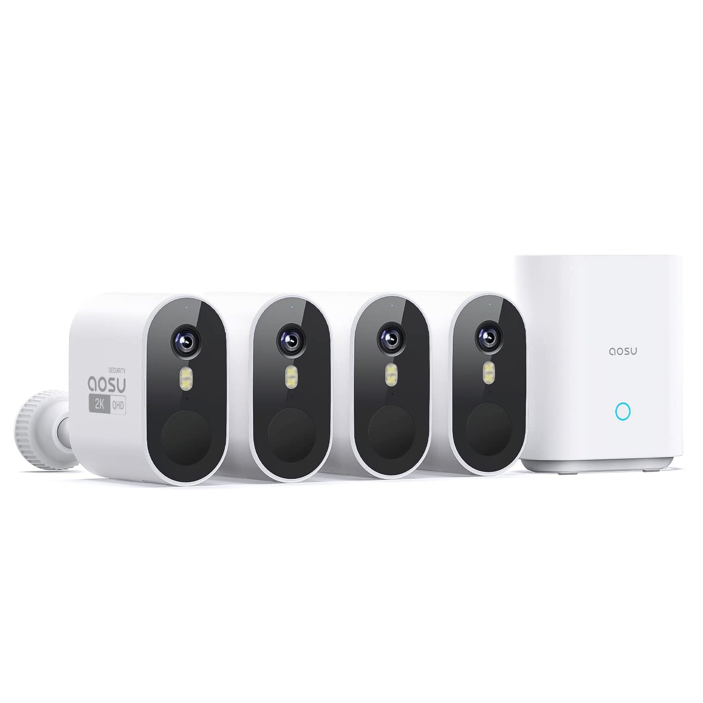 aosu Security Cameras Outdoor Wireless, 4-Cam-Kit, 166° Ultra-Wide-Angle, Battery Powered, No Subscription Required, Home Security Cameras System
