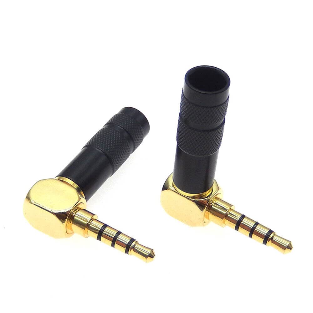3PCS Angle 3.5mm Stereo 4 Pole Male Plug 90° Audio Connector Solder Adapter Plug (Black)
