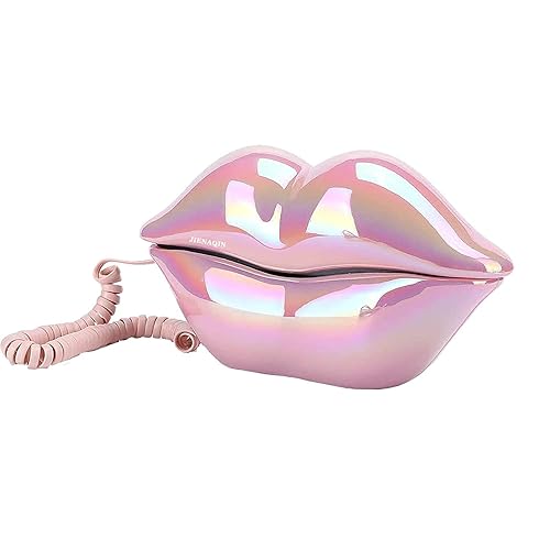 Advanced Home Telephone, Interesting Mouth Lip-Shaped , Funny Pink Lip Plastic Telephone Cable, Wire Phone Home Decoration, A for Friends or Families