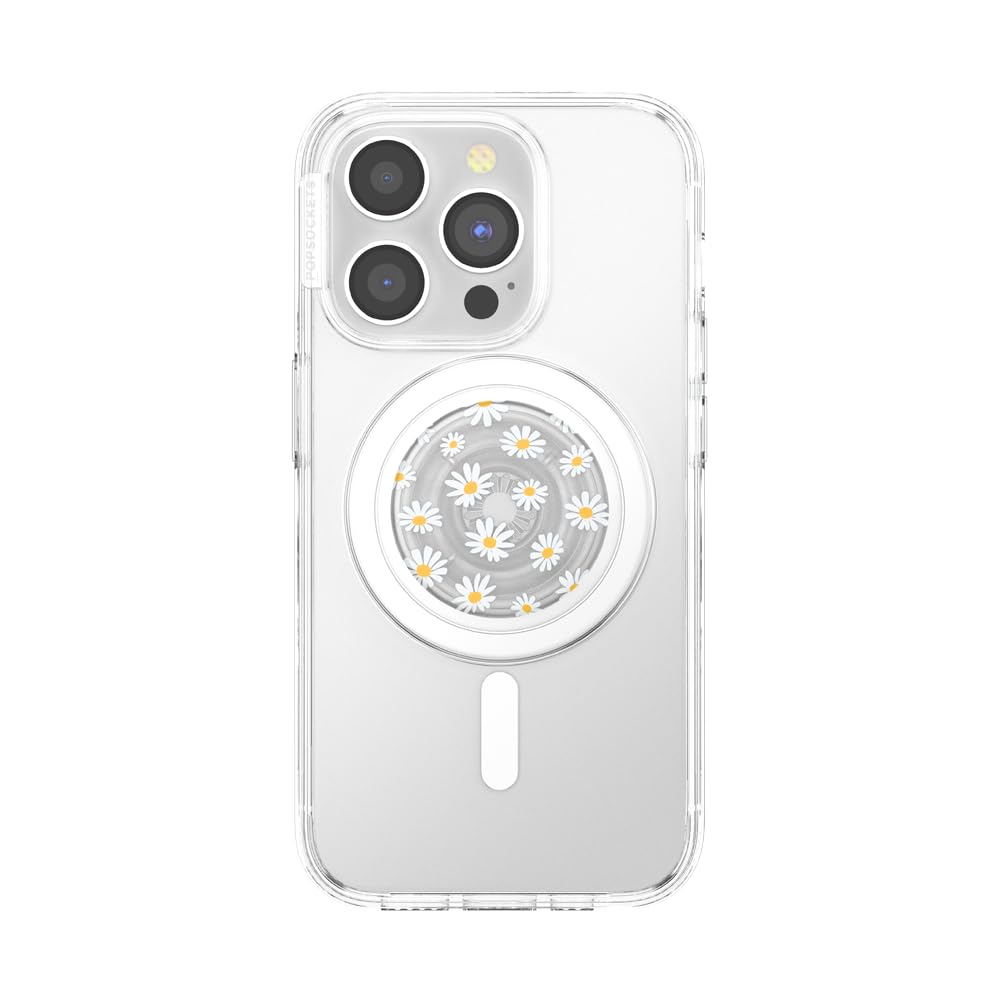 PopSockets Phone Grip for MagSafe, Magnetic Holder, Phone Stand, Daisy - Translucent He Loves Me Not