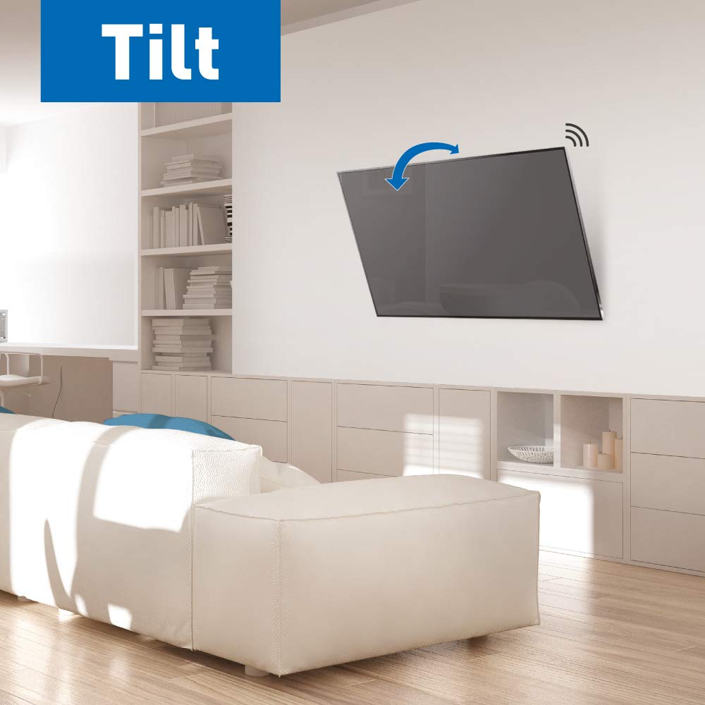 Barkan 19-80 inch Tilt TV Wall Mount with Integrated HDTV Indoor Antenna, for All Wall Types, Flat/Curved Screen Bracket, Holds up to 110lbs, Auto