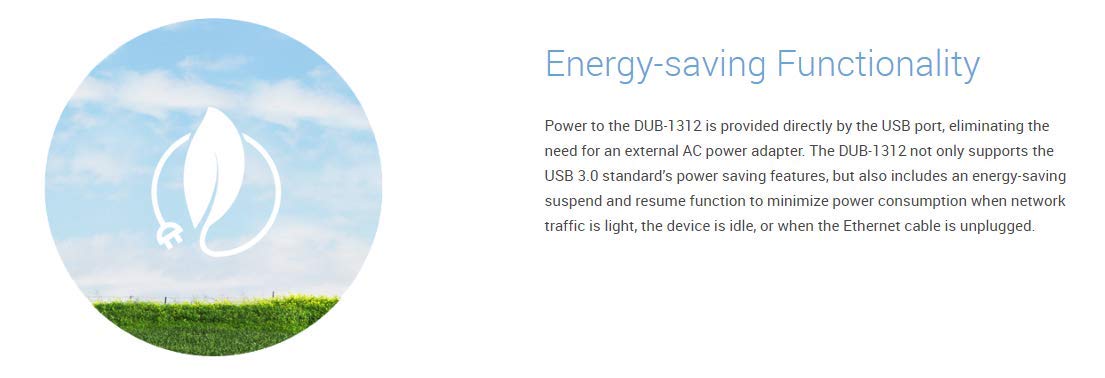 D-Link USB 3.0 to Gigabit Ethernet Adapter - USB to RJ45 for 10/100/1000 Network - Windows and Mac OS (DUB-1312)