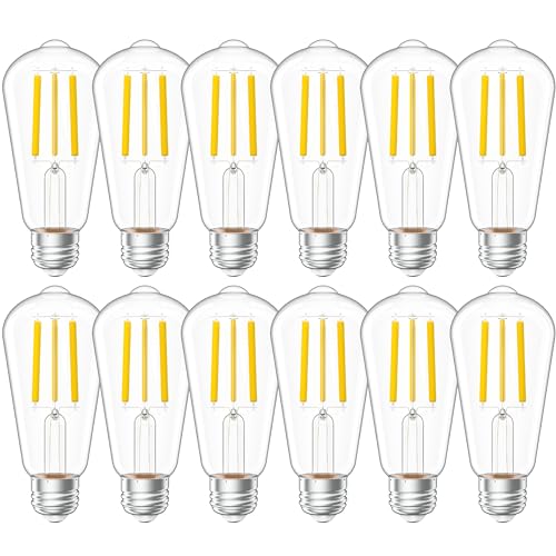 Sunco 12 Pack ST58 Filament LED Edison Bulbs, E26, 8.5W=75W, Dimmable