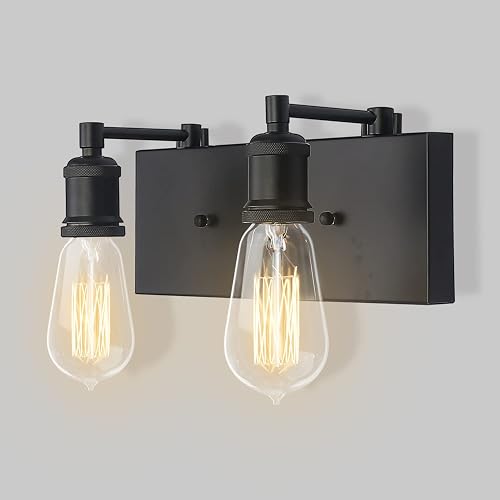 PUUPA 2 Lights Bathroom Vanity Light, Modern Industrial Black Wall Sconce with Adjustable Sockets for Bedroom Living Room Hallway Kitchen
