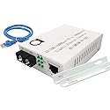 Single Mode Gigabit Fiber Media Converter - Built-In Fiber Module 20 km (12.42 miles) SC - to UTP Cat5e Cat6 10/100/1000 RJ-45 - Auto Sensing Gigabit