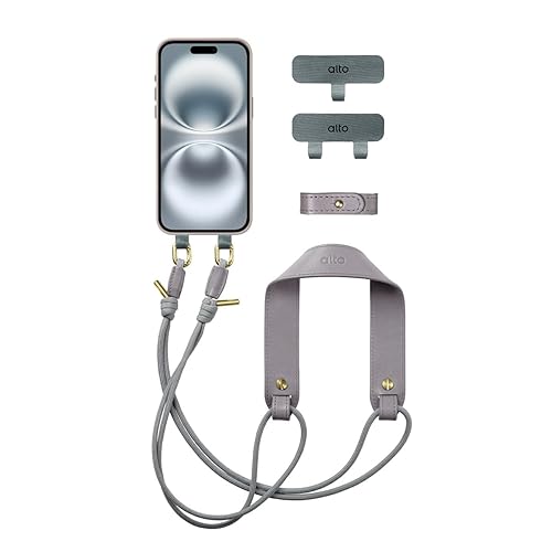 alto Universal Cell Phone Crossbody Lanyard Shoulder Pad Set, Detachable Patch, Adjustable Nylon Strap with Italian Leather Pads for iPhone