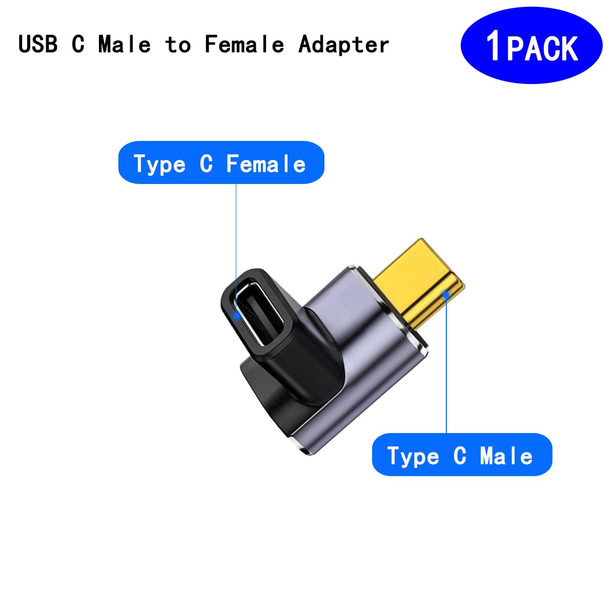 rgzhihuifz 90 Degree USB-C Male to USB-C Female Adapter, 1 Pack Type-C Up and Down Right Angle 40Gbps PD 100W Fast Charging Extender for Switch…