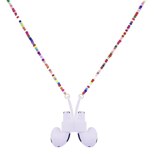 EGEN Colorful Glass Seed Beads Magnetic Anti-Lost Holder Strap Chain Necklace Leash String for Airpods Pro1 2 3 , 72cm (Glass Seed Beads Colorful)