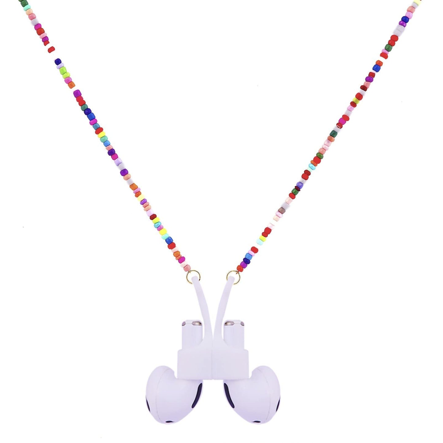 EGEN Colorful Glass Seed Beads Magnetic Anti-Lost Holder Strap Chain Necklace Leash String for Airpods Pro1 2 3 , 72cm (Glass Seed Beads Colorful)