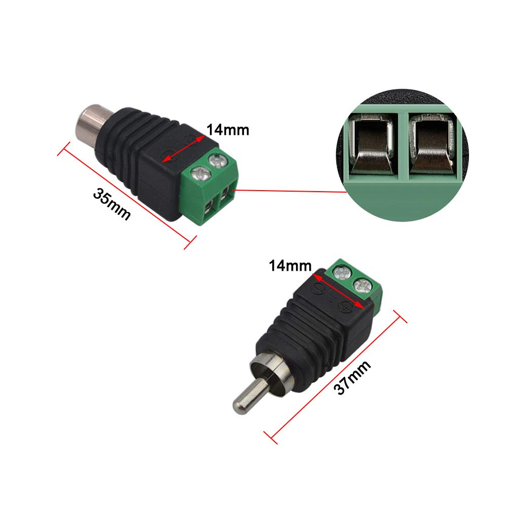 FULARR 20Pcs Professional RCA Connector Kit, 10 Pairs RCA Male Plug & Female Socket to AV Screw Terminal Block Audio Video Connector Adapter, for CCTV