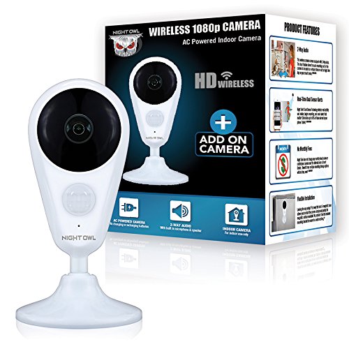 Night Owl Security Add-On Indoor Wireless 1080P Ac Powered Camera, White (CAM-WNVR2P-IN)