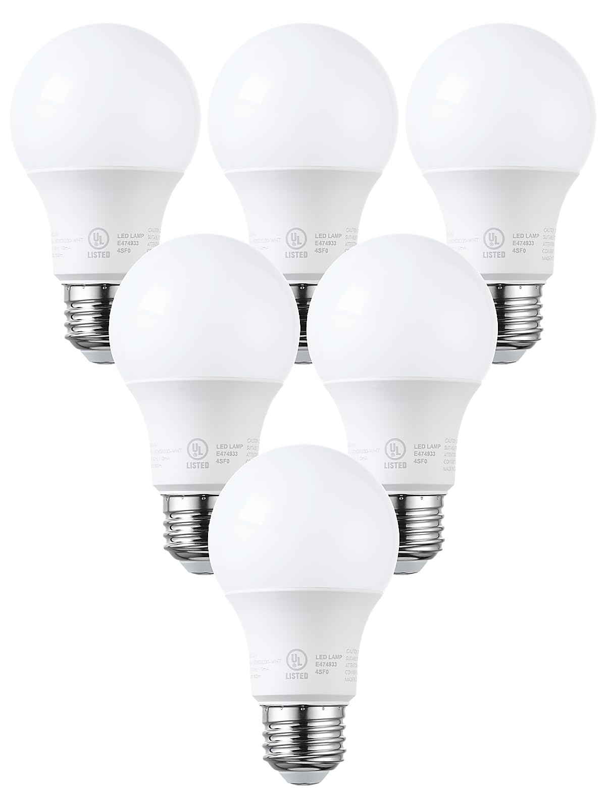 TORCHSTAR 6-Pack A19 LED Light Bulb 60W Equivalent, Dimmable, 5000K