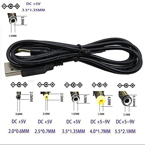 TENINYU USB 2.0 A Male to DC 3.5x1.35 mm 5 Volt 24AWG DC Barrel Jack Power Cable 3FT, Black (Max 2.5 Ampere Power Cable, Center PIN Positive), 2Pack