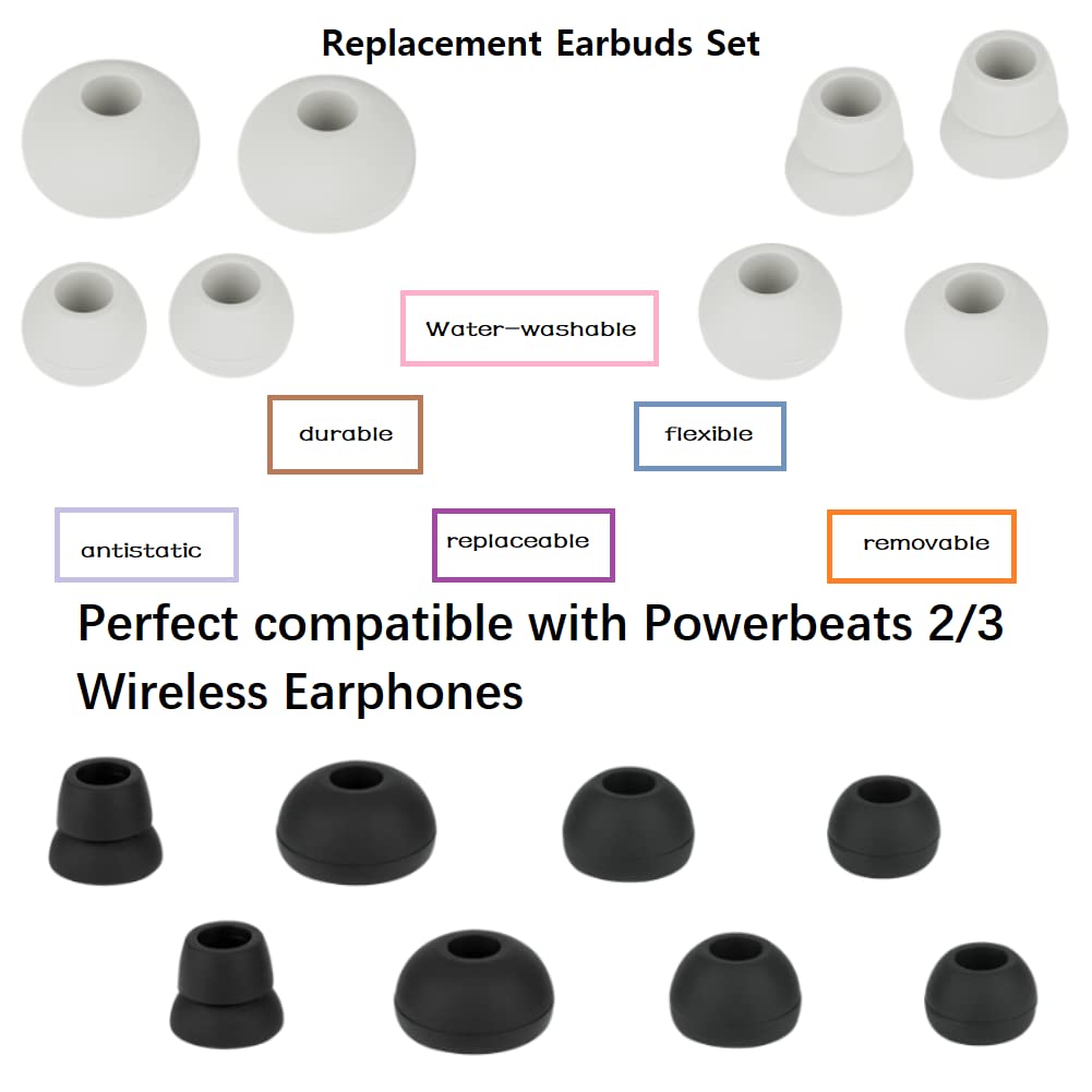 Ear Bud Replacement Pieces Silicone Earbuds Buds Set Compatible with Monster Beats Dr. Dre Powerbeats 3 Wireless Stereo Earphones,8 Pairs Black…