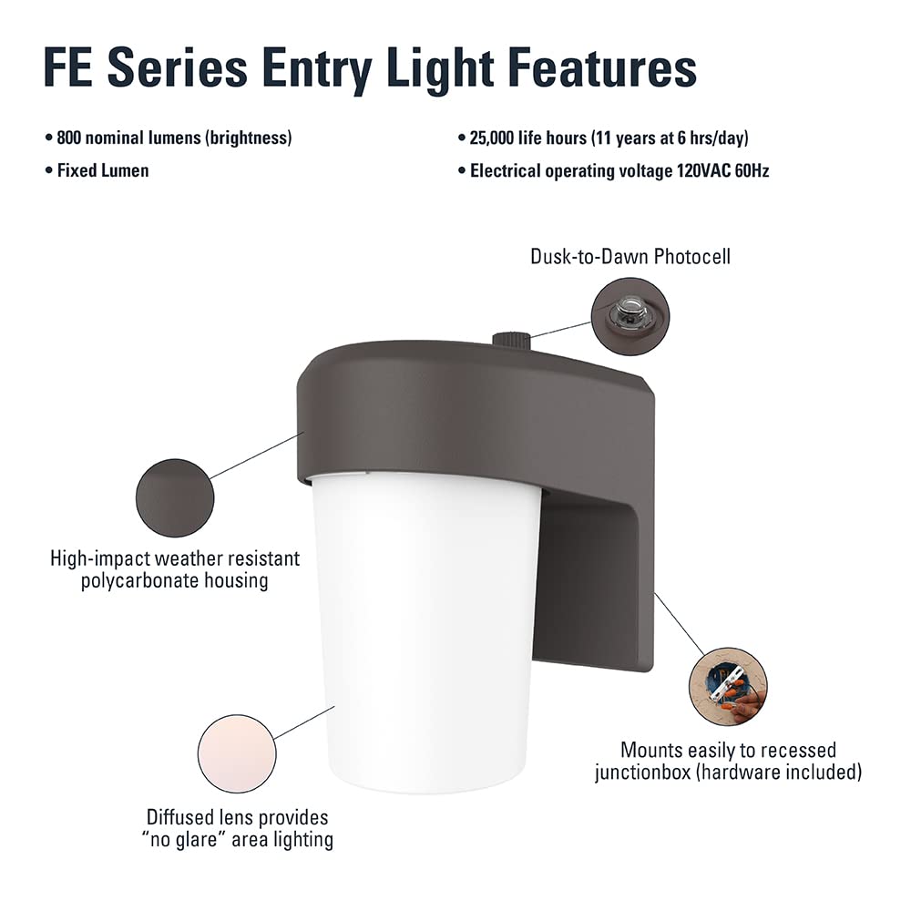 HALO FE 1-Light Bronze LED Outdoor Lantern Sconce with Dusk to Dawn