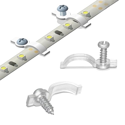 GRIVER 100 Pack Strip Light Mounting Brackets,Fixing Clips,One-Side Fixing,100 Screws Included (Ideal for 10mm Wide Waterproof Strip Lights)