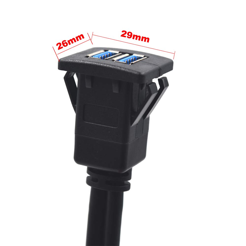 Kework 3.3 Feet Dual USB 3.0 Ports Flush Mount Cable, 2 Ports USB 3.0 Male to Female Panel Dash Mount Extension Cable for Car Boat Motorcycle