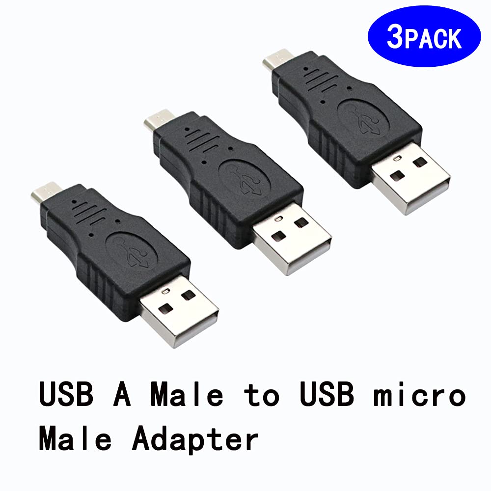 rgzhihuifz USB 2.0 Adapter A Male to Micro Male Black (3 Pack) USB a Male to Micro Male Adaptor