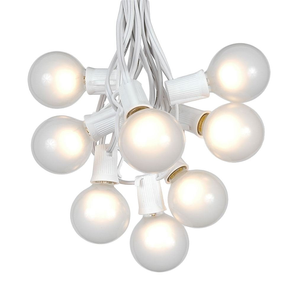 G50 Patio String Lights with 25 Frosted White Globe Bulbs - Wedding Outdoor String Lights - Market Bistro Café Hanging String Lights - Patio Garden