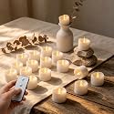 24 Pack LED Tea Lights with Remote Control, Flameless Battery Operated Tealight Candles, Warm White Flickering, Long Lasting for Home Decor, Wedding