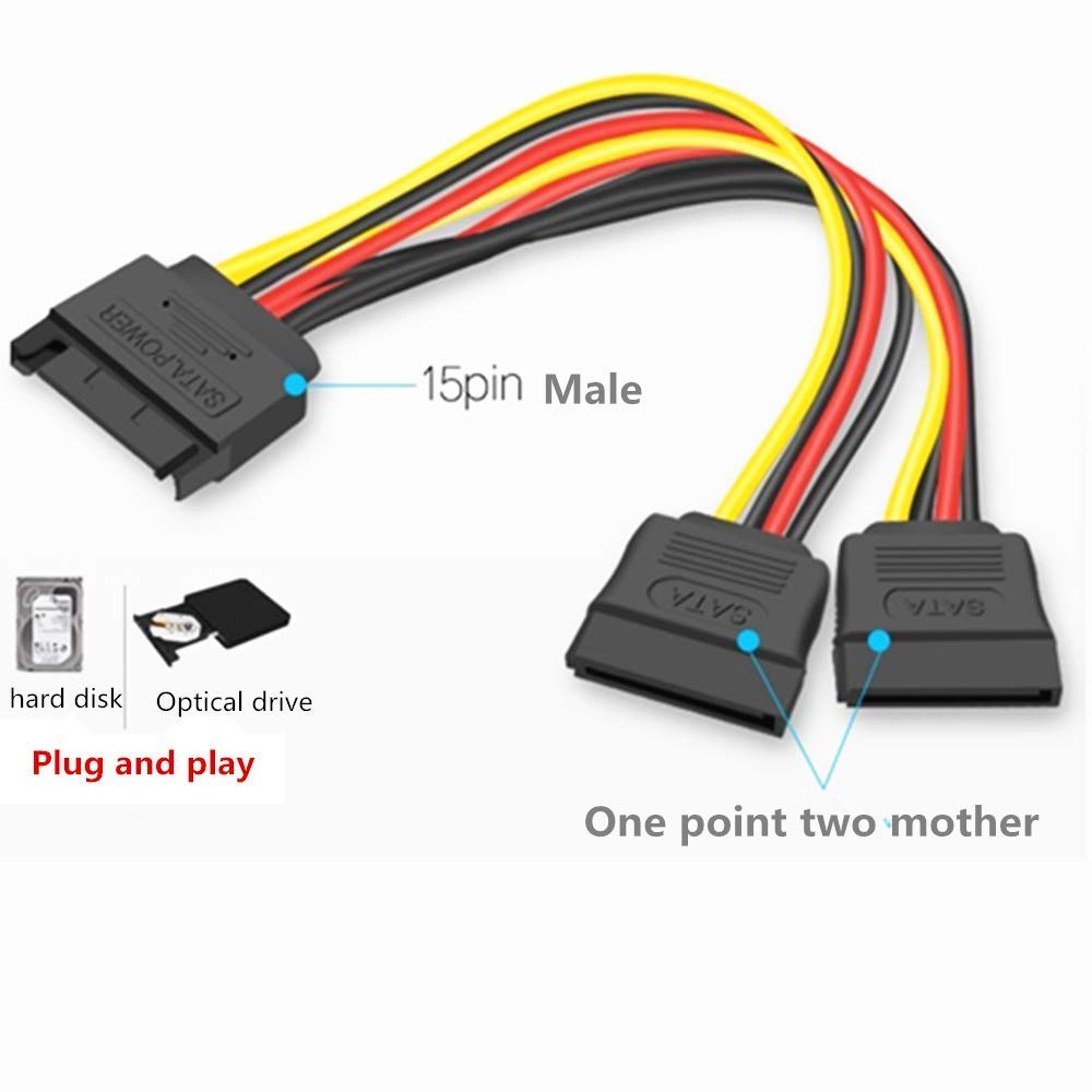 Atneway SATA 15-Pin Power Adapter Cable, SATA 15 Pin Male to SATA 15 Pin Female Power Y-Splitter Extension Cable SATA to SATA Connector (20CM/8inch)