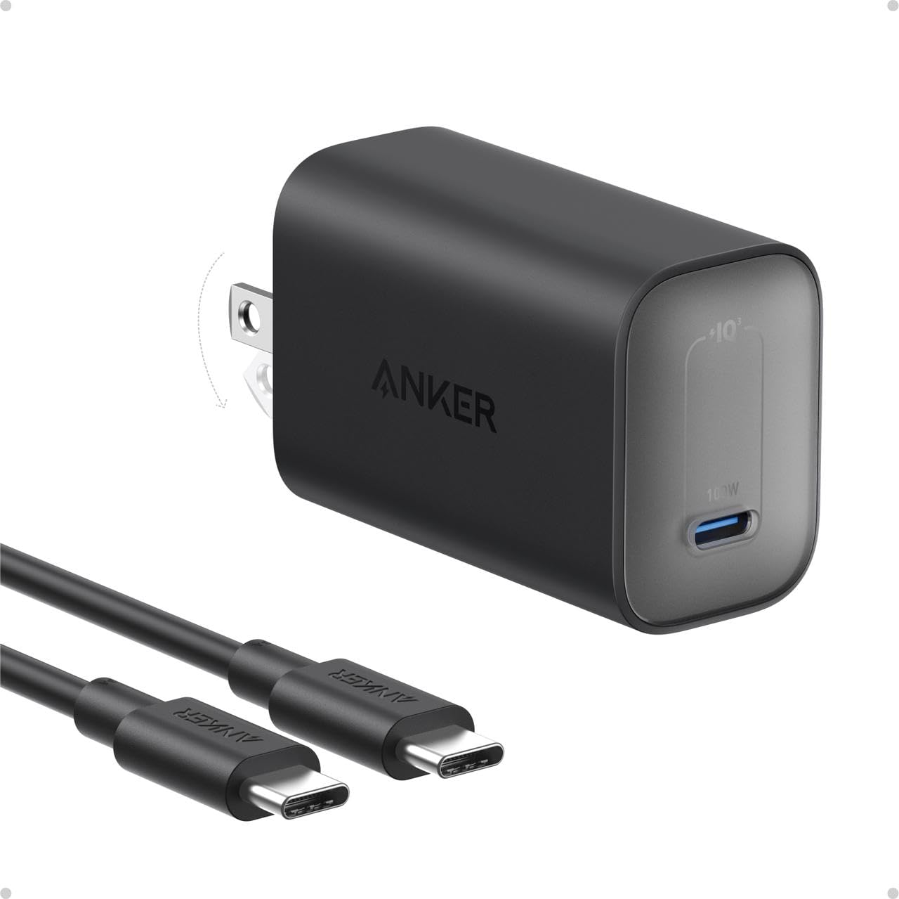 Anker Laptop Charger, 100W Foldable Type C Charger Fast Charging for MacBook, iPhone 17 Series, and All USB C Devices(6FT USB-C Cable Included