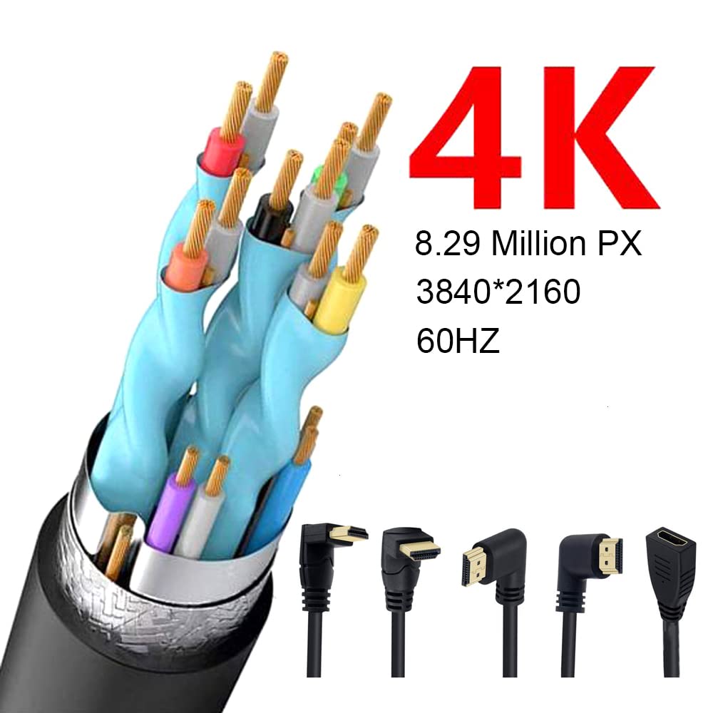 Kework 2ft 18Gbps 4K@60Hz HDMI Extension Cable, Up Angle HDMI 2.0 Male to Female Extender Adapter HD High Speed Shield Cord for Xbox HDTV PS4 PS5
