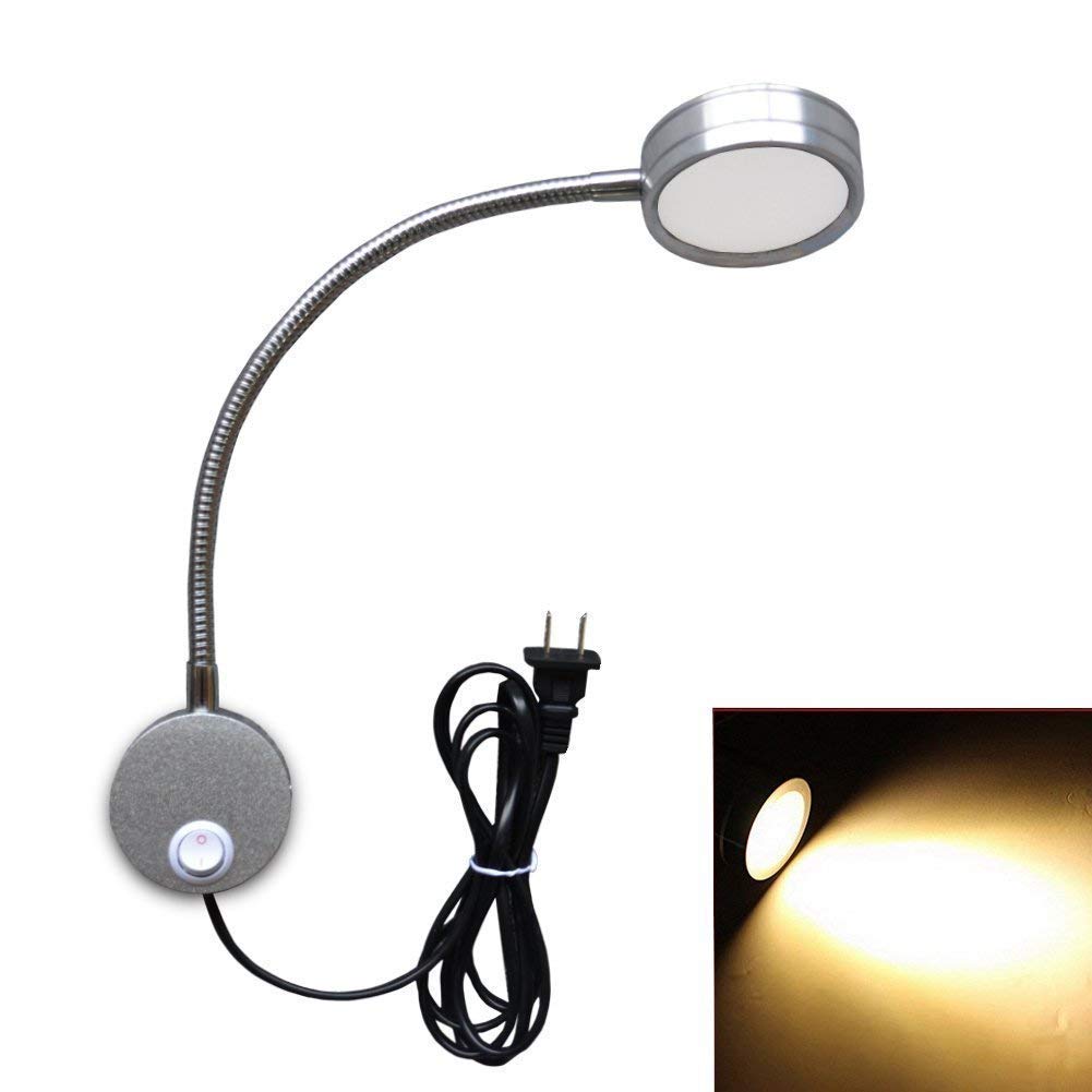 Youngine 5W Plug Wired Flexible Gooseneck Wall Sconce Reading Lamp Art Works Show Accent Light Wall Mount Spot Lamp Fixture with On/off Switch (Round