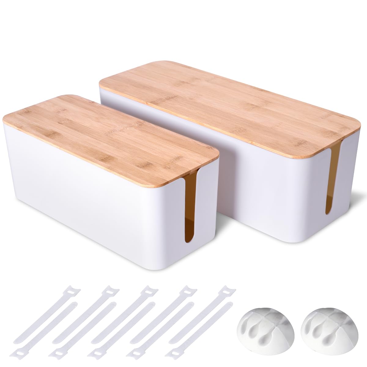 2 Pack Large Cable Management Box - Wooden Style Cord Organizer and Cover for TV Wires, Computer, Router, USB Hub and Under Desk Power Strip - Safe