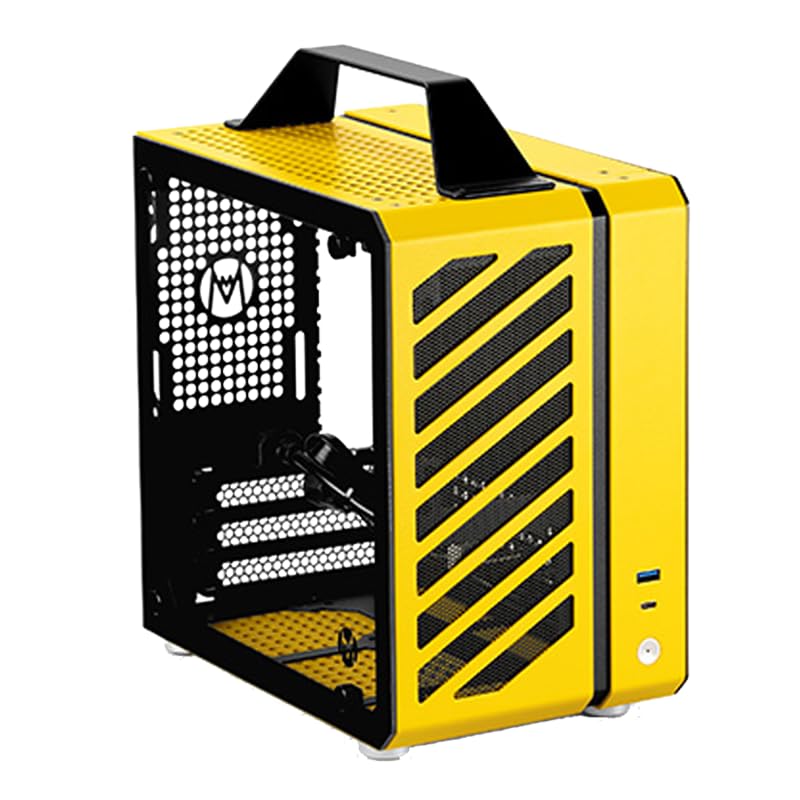 Mechanic Master Cool Cube Series C24 Mini-ITX Case/Alumium/Steel/GPU Length Within 245mm, SFX/L PSU Computer Case (Polar Yellow Air Version)