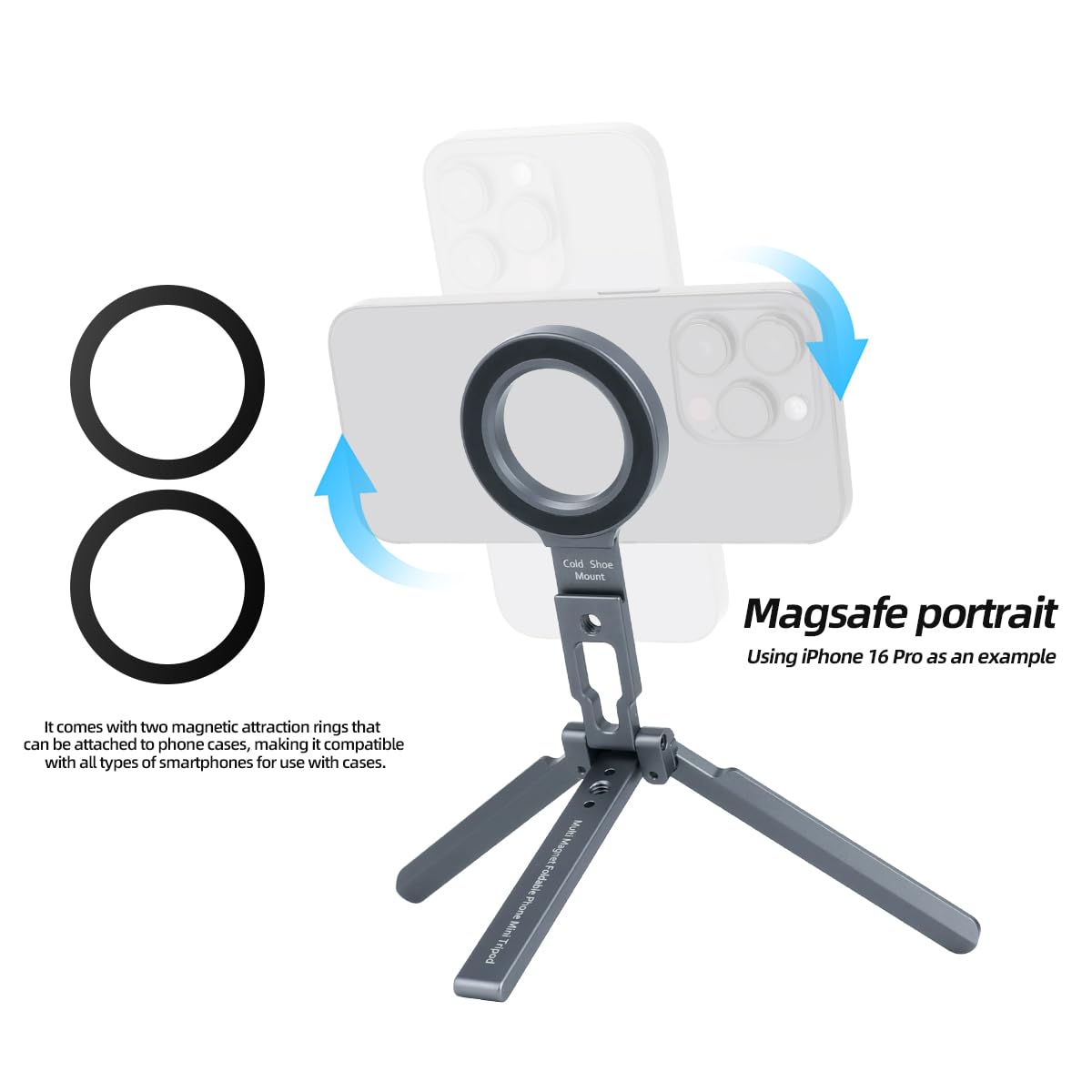 Dual Magnetic Phone Mount Magsafe Pocket Foldable Mini Tripod Magnetic Phone Holder for Smart Phone,All 3 Legs Magnetic,Gym Essentials,Magnetic Phone
