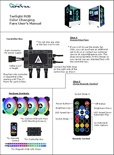 Apevia TL42-RGB Twilight 120mm Silent Dual-Ring RGB Color Changing LED Fan with Remote Control, 28x LEDs & 8X Anti-Vibration Rubber Pads w/ 2 Magnetic
