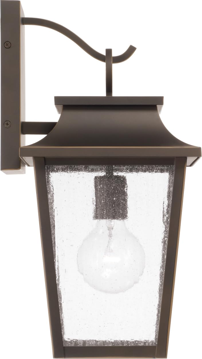 Capital Lighting 953311OZ Chandler Transitional Antiqued Glass Outdoor Wall Lantern, 1-Light 100 Watt, 16" H x 8" W, Oiled Bronze