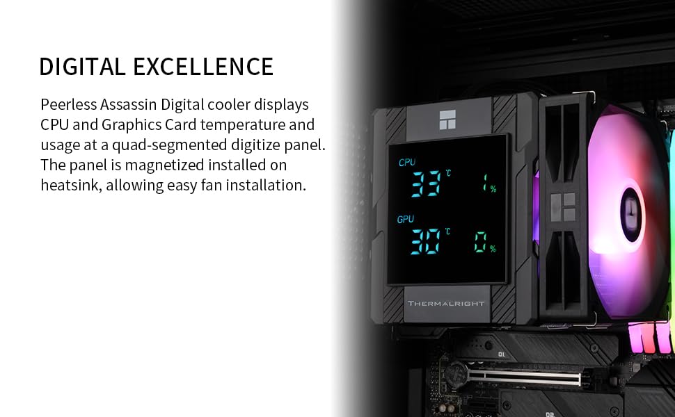 Thermalrlght Peerless Assassin 120 Digital ARGB Black CPU Cooler, Double 120mm PWM Fans with 1850RPM Speed, Support Intel