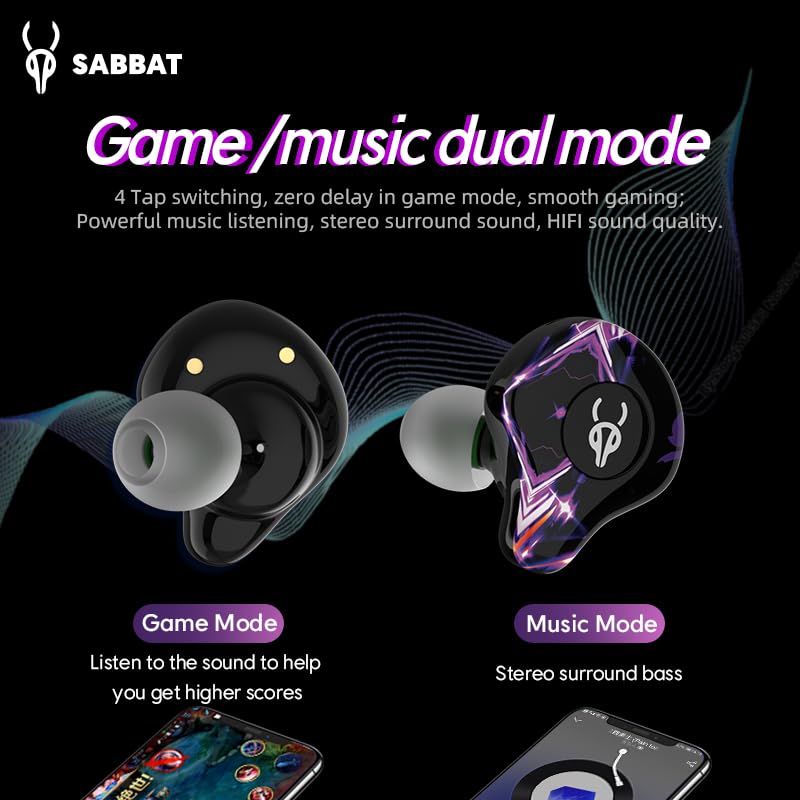 ICESOMNUS Sabbat G12 Elite TWS Wireless Bluetooth 5.4 Earbuds Gaming Music Noise Reduction in-Ear Headphones with Mic 6D Soundscape Charging Case…