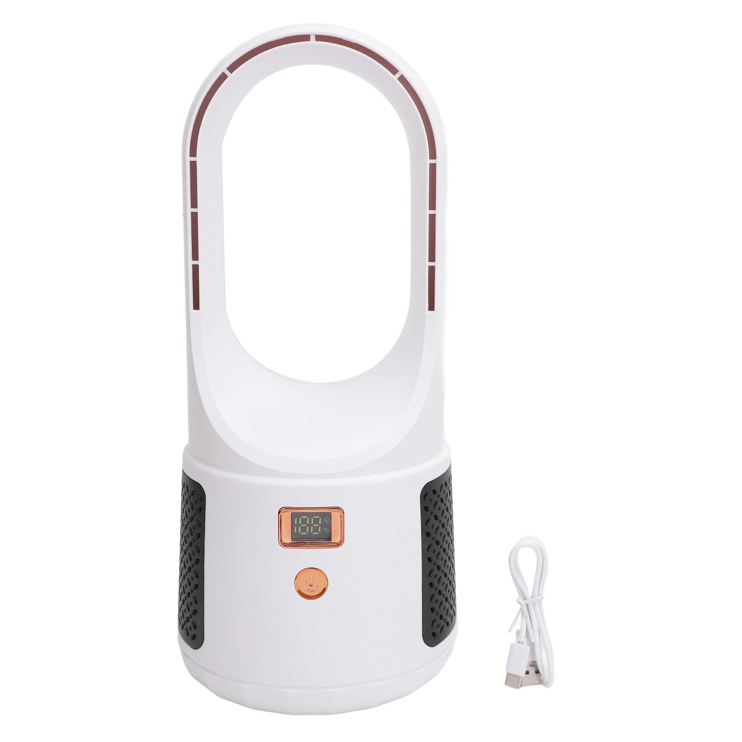 Mbeysaq USB Desk Fan 6 Speeds Wind Quiet Portable Bladeless Cooling Fan with Power Display for Home Bedroom Office (White)