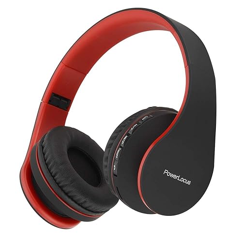 PowerLocus Wireless Bluetooth Over-Ear Stereo Foldable Headphones, Wired Headsets Rechargeable with Built-in Microphone for iPhone, Samsung, LG, iPad…