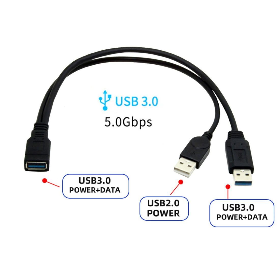 chenyang USB 3.0 Splitter Y Cable USB 1 Female to 2 Male Extra Power Data Extension Cable for 2.5" Mobile Hard Disk